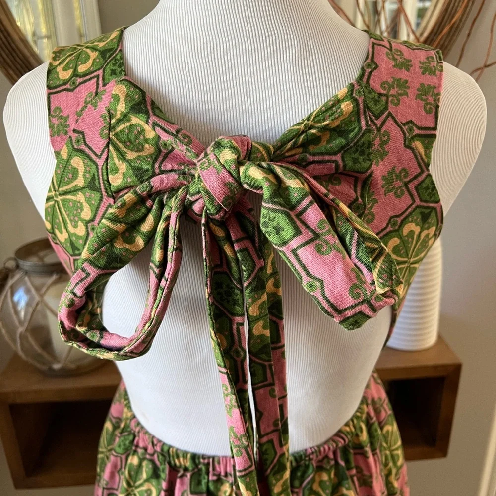 House of Harlow 1960 Linen Blend Halter Dress geometric and floral pattern Small - Picture 6 of 9